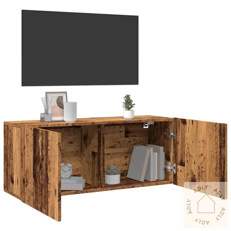 Vegghengt Tv-Benk Gammelt Tre 100X30X41 Cm