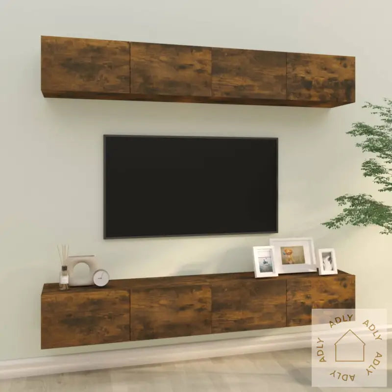 Vegghengte Tv-Benker 4 Stk Røkt Eik 100X30X30 Cm