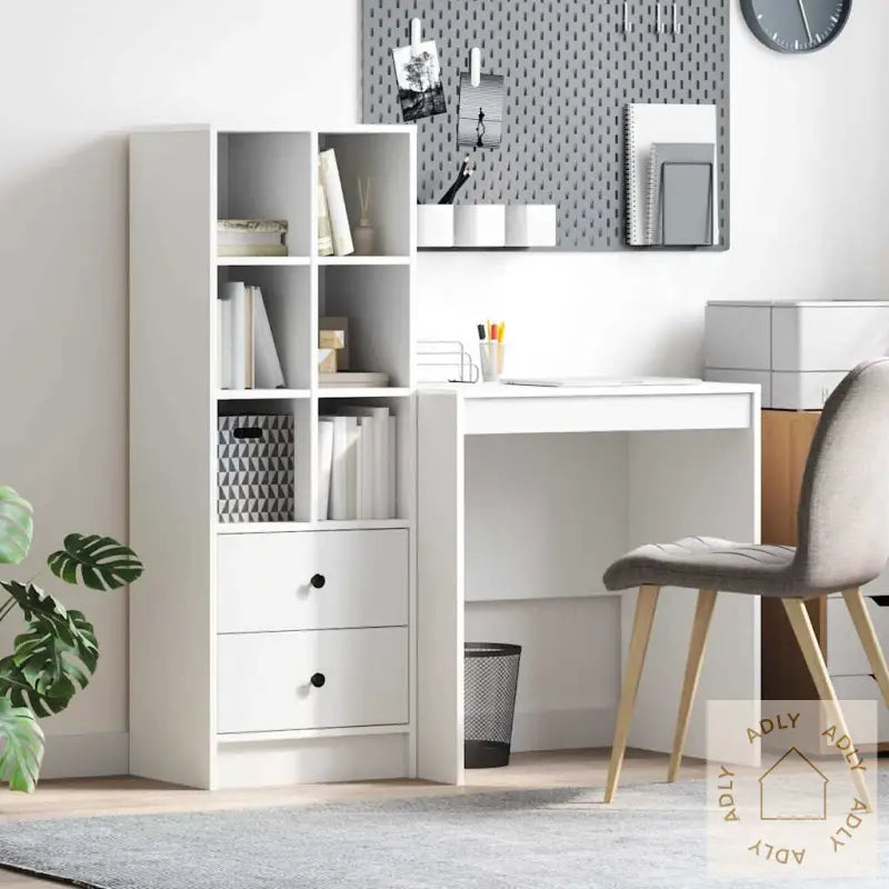 Skrivebord Med Lagring Hvit Mdf