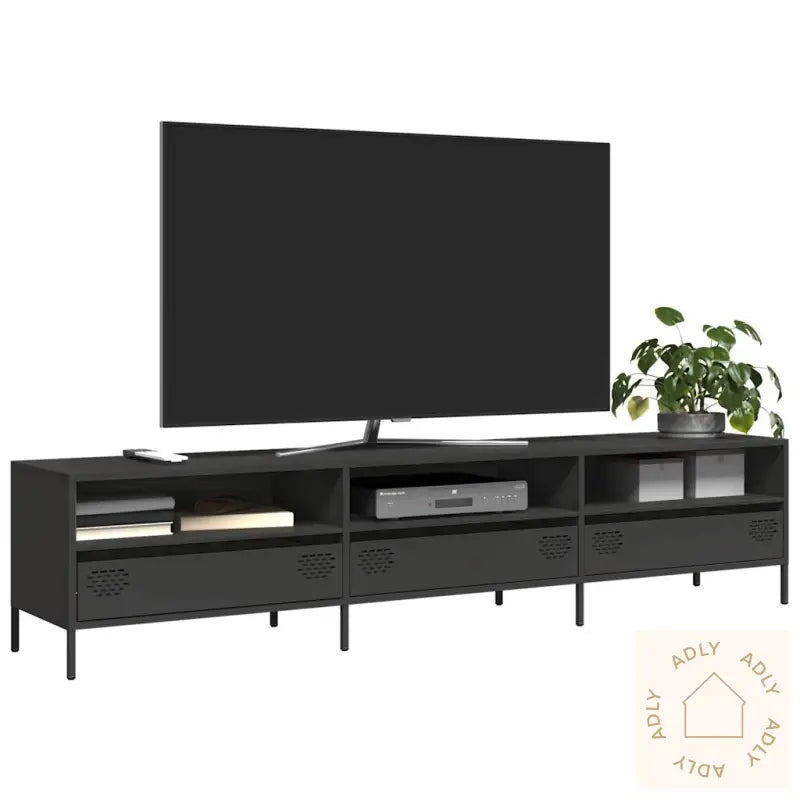 Tv-Benk Svart 202X39X43,5 Cm Kaldvalset Stål