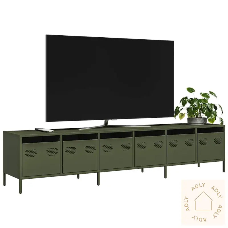 Tv-Benk Olivengrønn 202X39X43,5 Cm Kaldvalset Stål