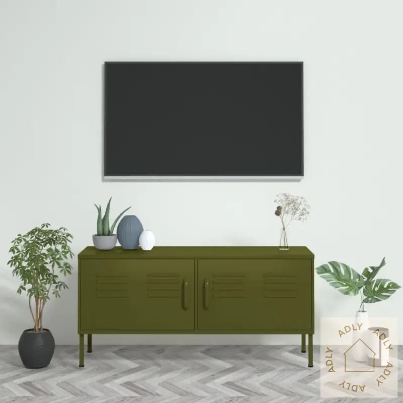 Tv-Benk Olivengrønn 105X35X50 Cm Stål