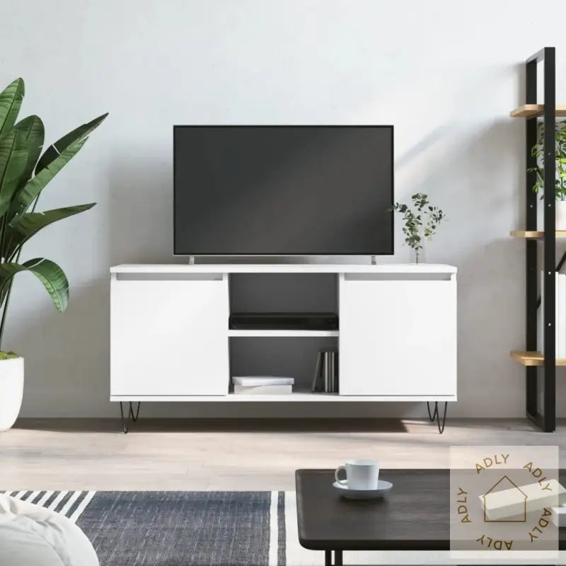 Tv-Benk Hvit 104X35X50 Cm Konstruert Tre