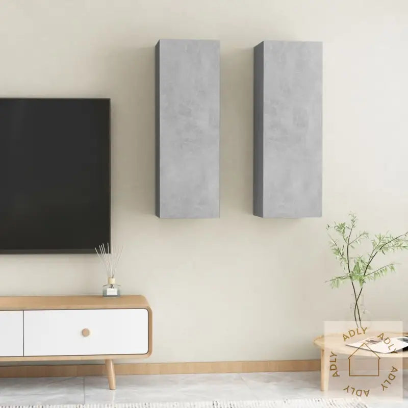 Tv-Benker 2 Stk Betonggrå 30,5X30X90 Cm Konstruert Tre