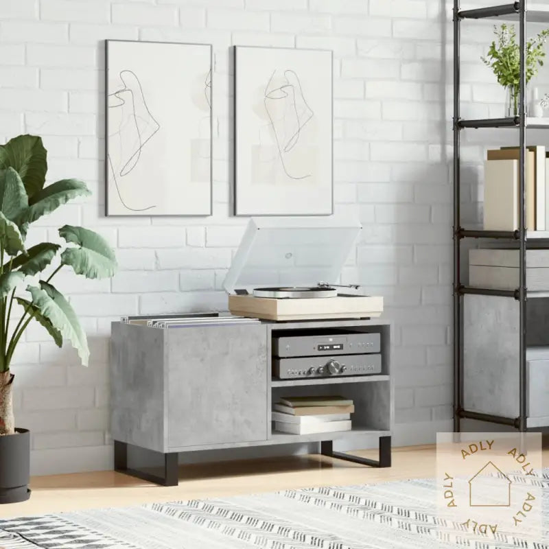 Hifi-Benk Betonggrå 84,5X38X48 Cm Konstruert Tre