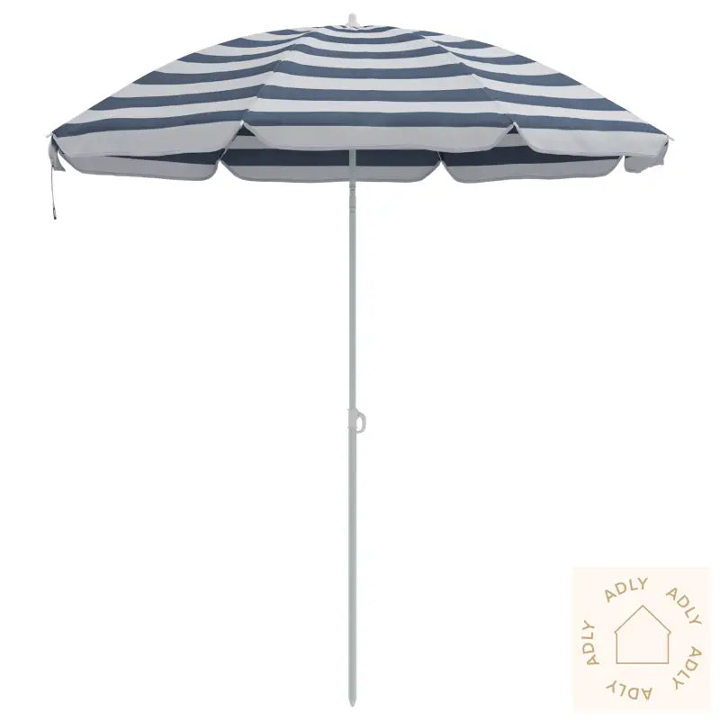 Strandparasol Med Metallstang Blå Og Hvit 161X193 Cm Polyester