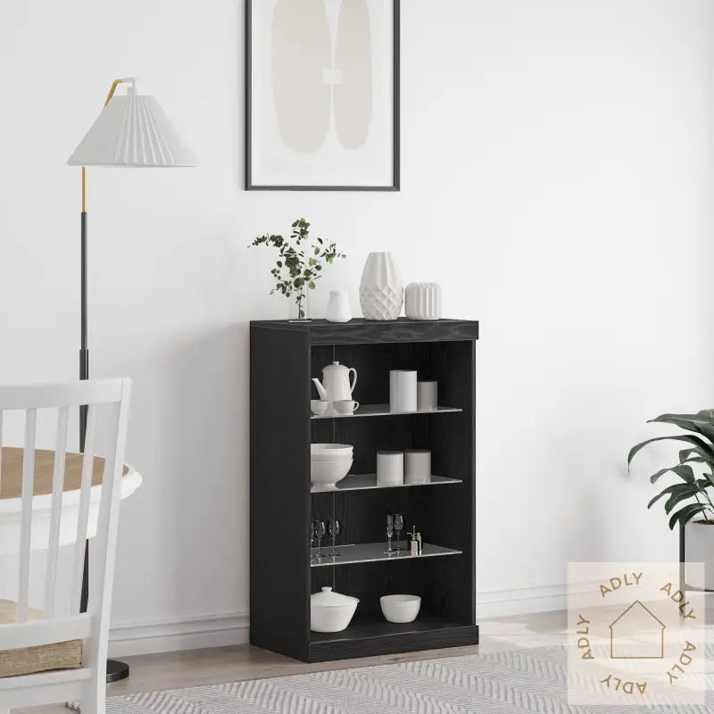 Sideboard Med Led-Lys Svart Eik 60,5X37X100 Cm