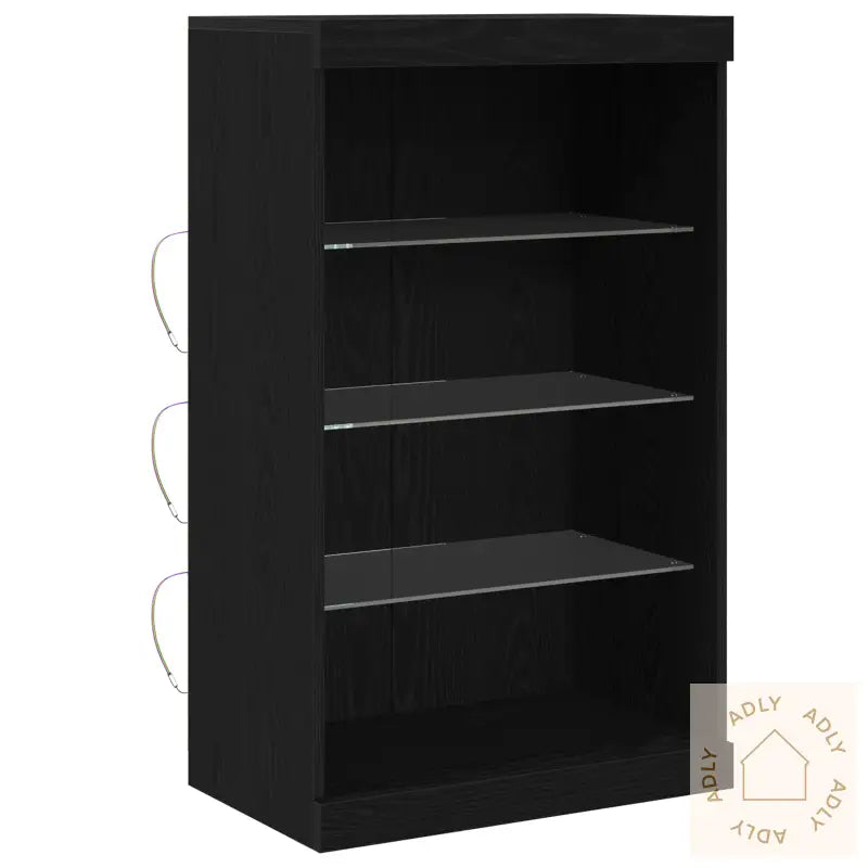 Sideboard Med Led-Lys Svart Eik 60,5X37X100 Cm