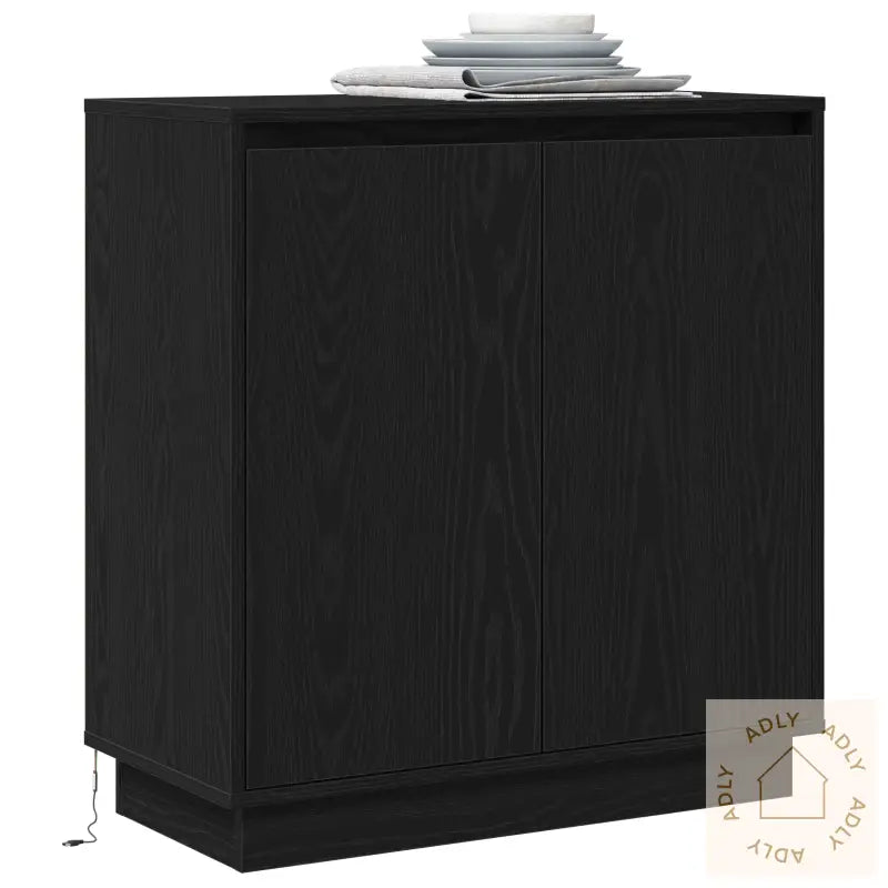 Skap Med Led Svart Eik 71X34,5X75 Cm Laget Av Tre