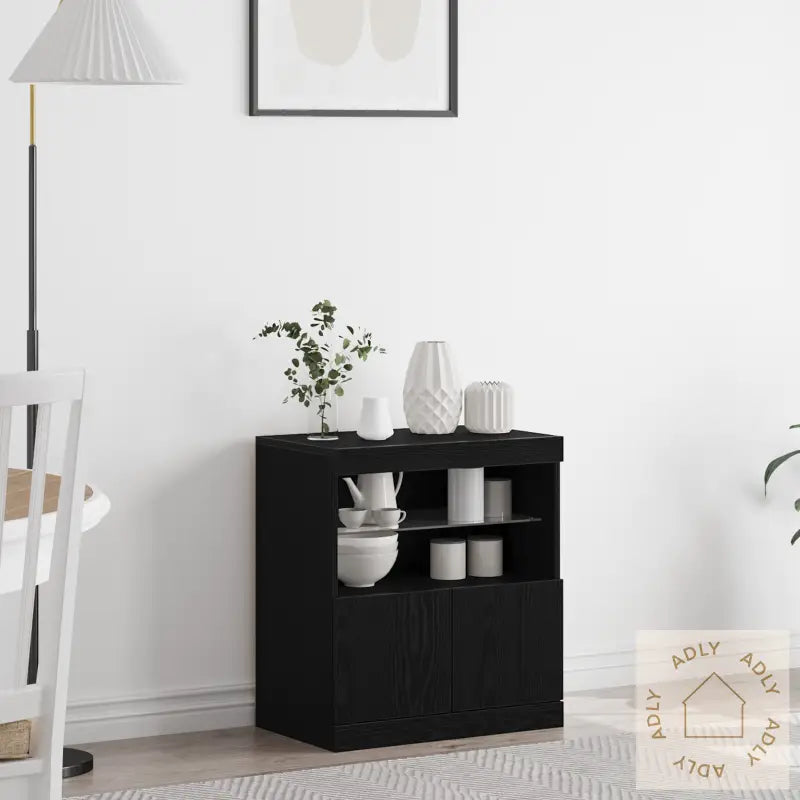 Skap Med Led-Lamper Svart Eik 60X37X67 Cm