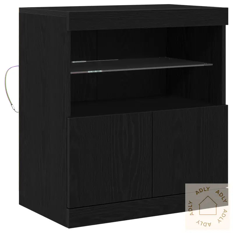Skap Med Led-Lamper Svart Eik 60X37X67 Cm