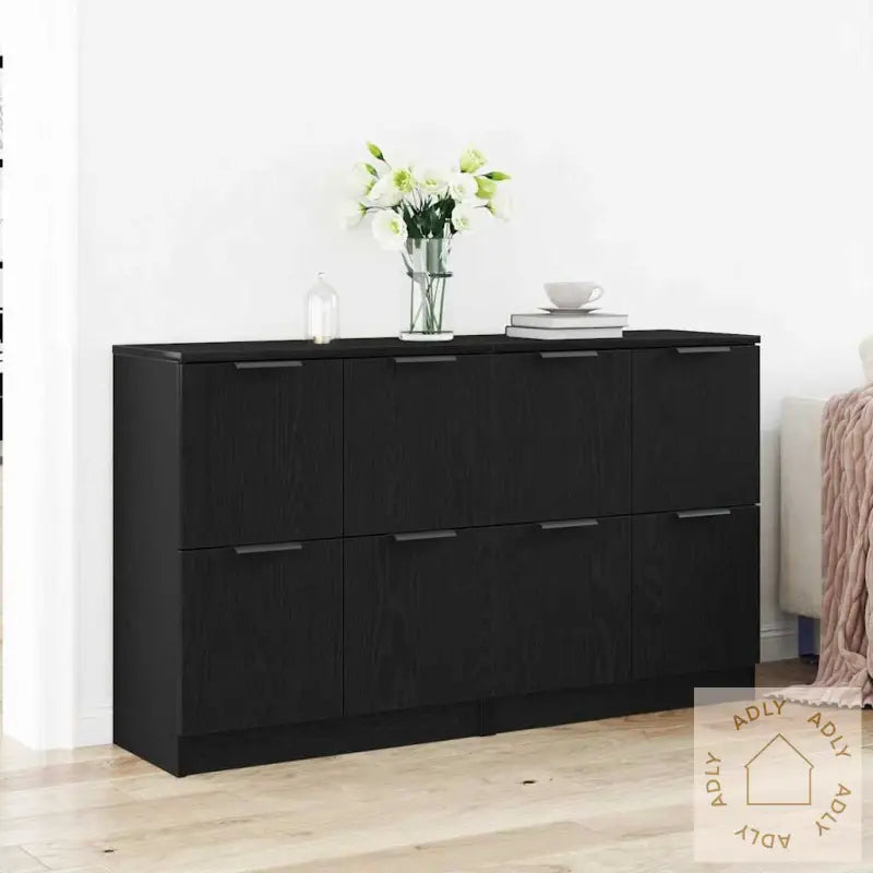 Skap 2 Stk Svart Eik 60X30X70 Cm Konstruert Tre