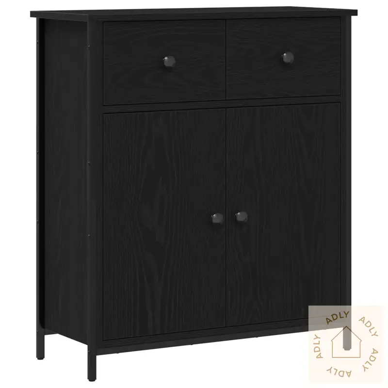 Sideboard Svart Eik 70X30X80 Cm Ingeniørtre Og Stål