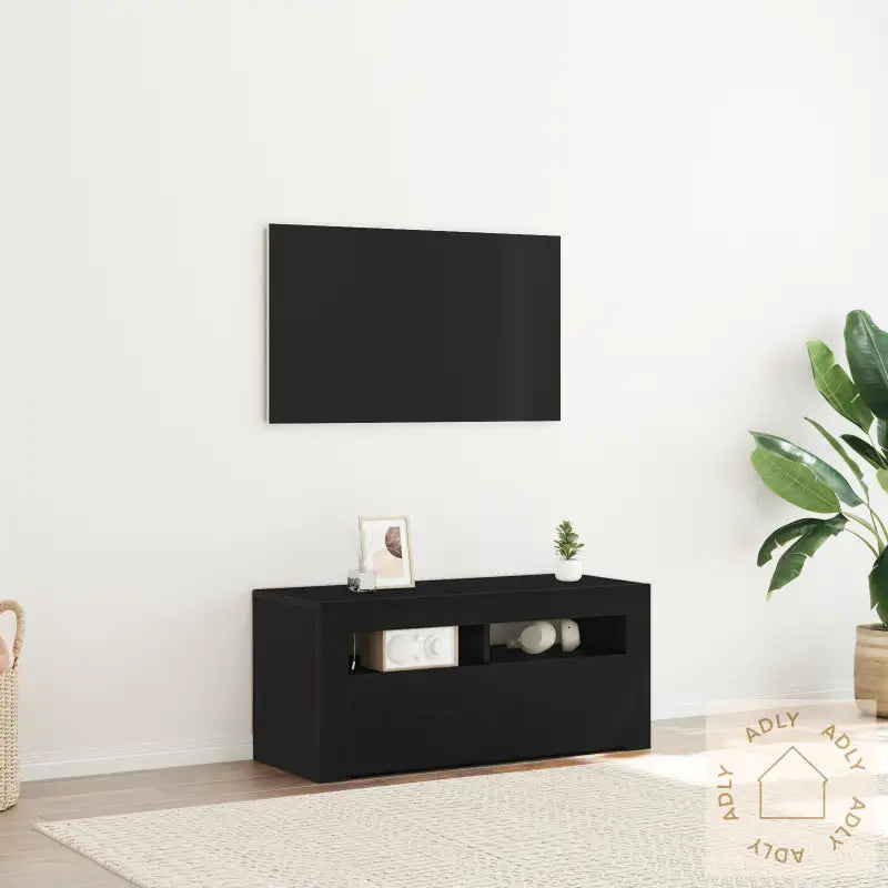 Tv-Skap Med Led Svart Eik 90X35X40 Cm Konstruert Tre