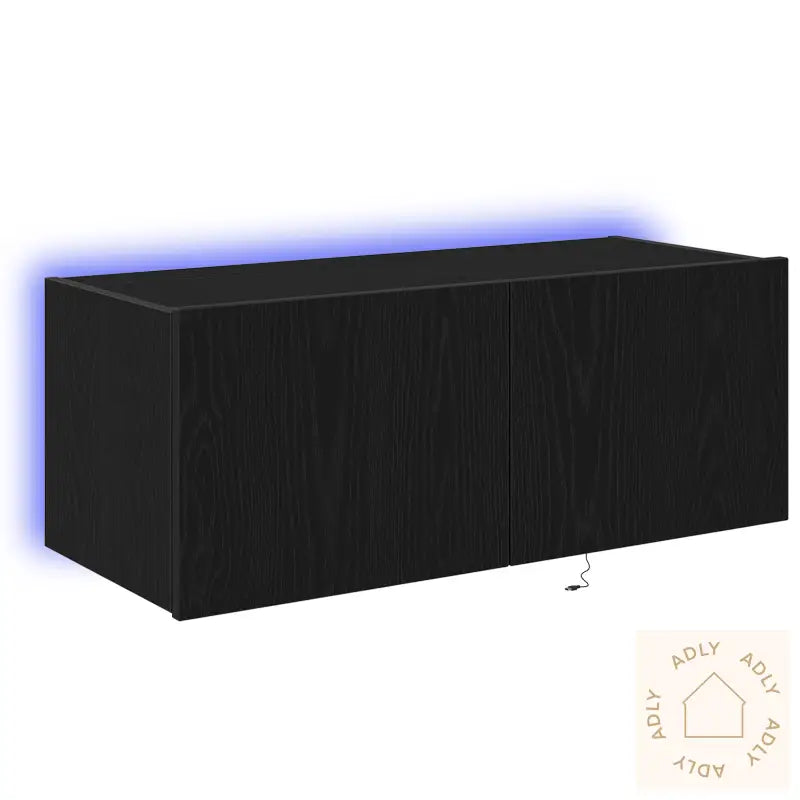 Tv Veggskap Med Led Lys Svart Eik 80X35X31 Cm