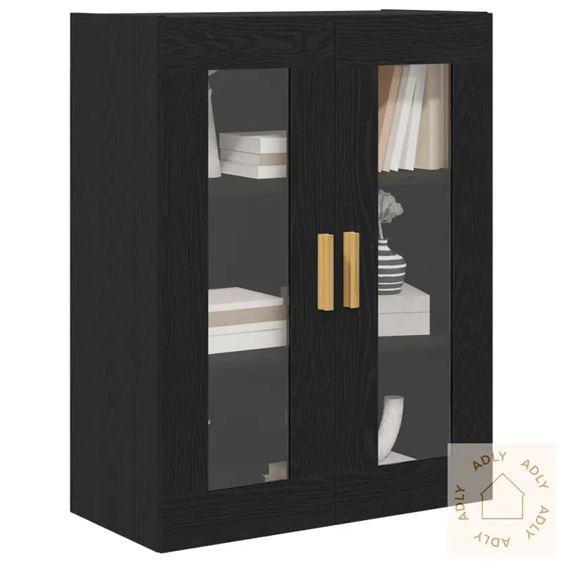 Svart Eik Vegghylle - 69.5X34X90 Cm