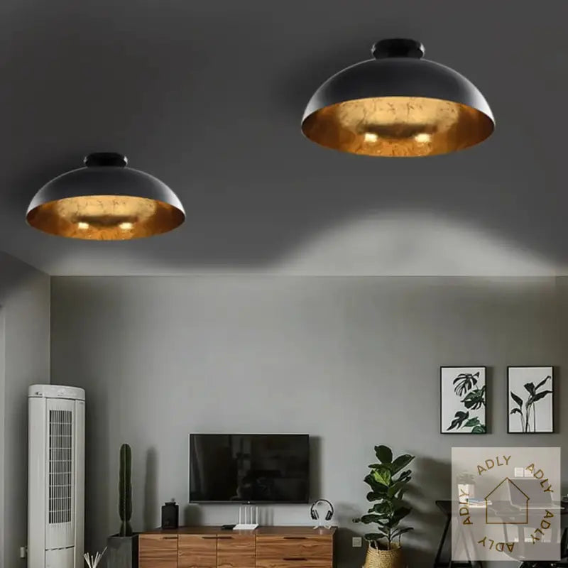 Taklamper 2 Stk Svart Og Gull Halvkuleformet E27