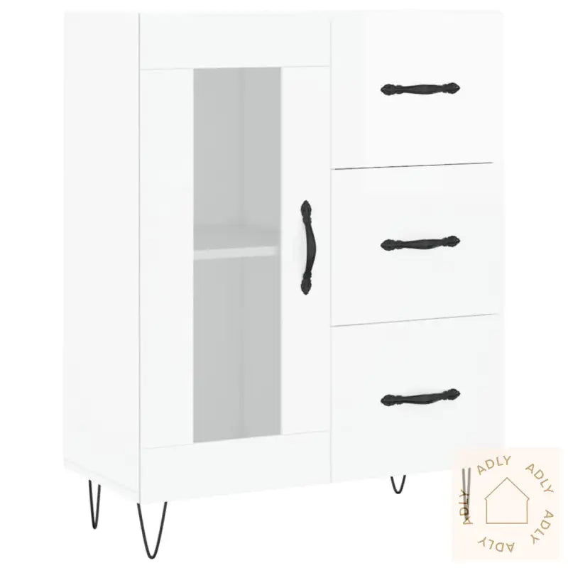 Skjenk Høyglans Hvit 69,5X34X90 Cm Konstruert Tre