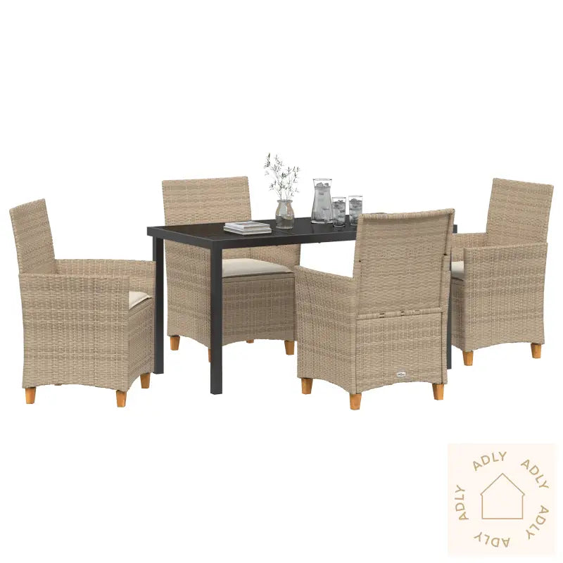 5-Delt Hagemøbelsett Med Puter Beige Poly Rattan