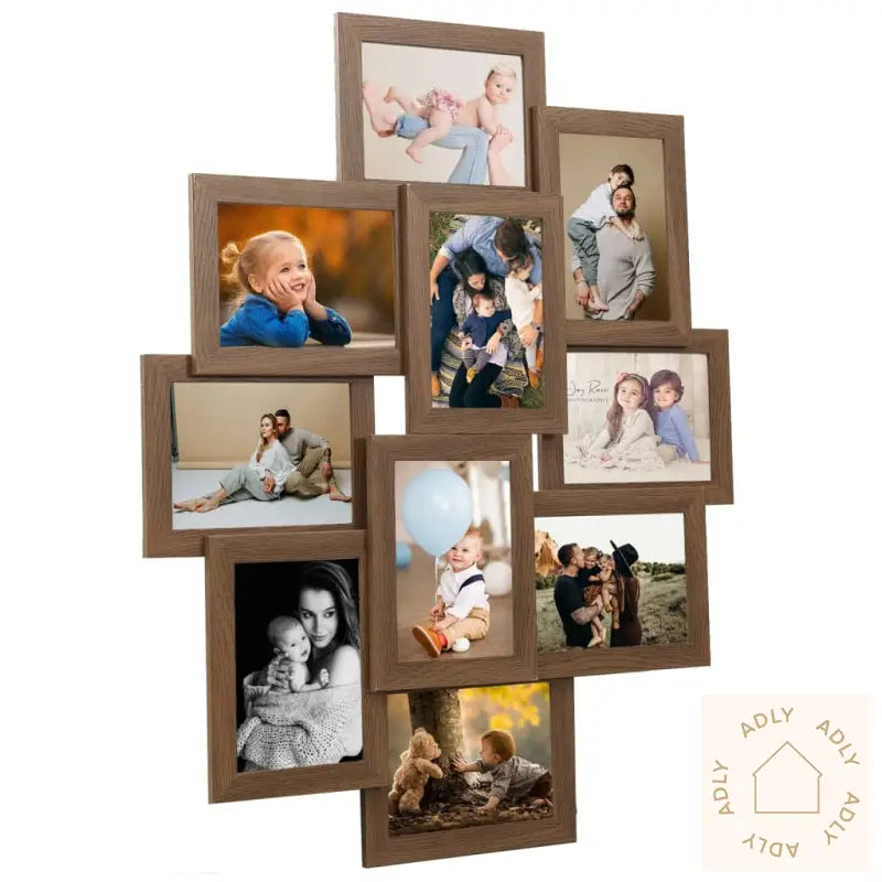 Fotorammekollasj For 10X(10X15 Cm) Bilde Lysebrun Mdf