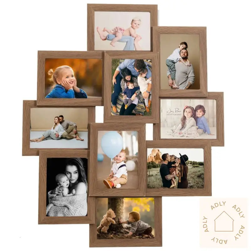 Fotorammekollasj For 10X(10X15 Cm) Bilde Lysebrun Mdf