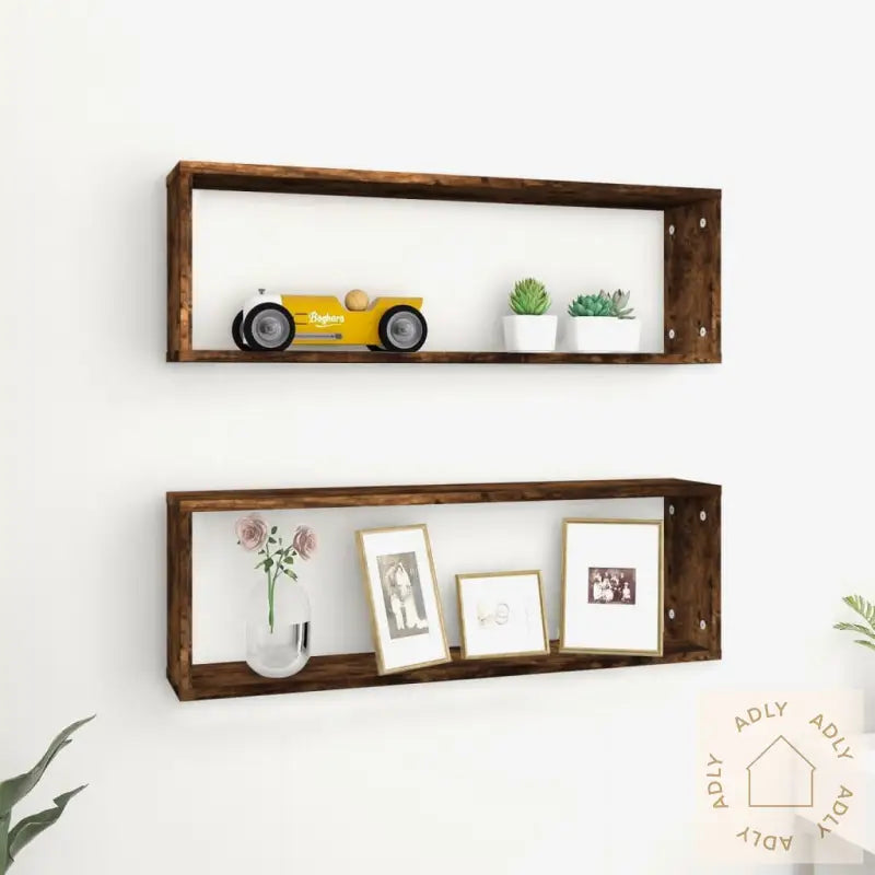 Vegghyller Kube 2 Stk Røkt Eik 80X15X26,5 Cm Konstruert Tre