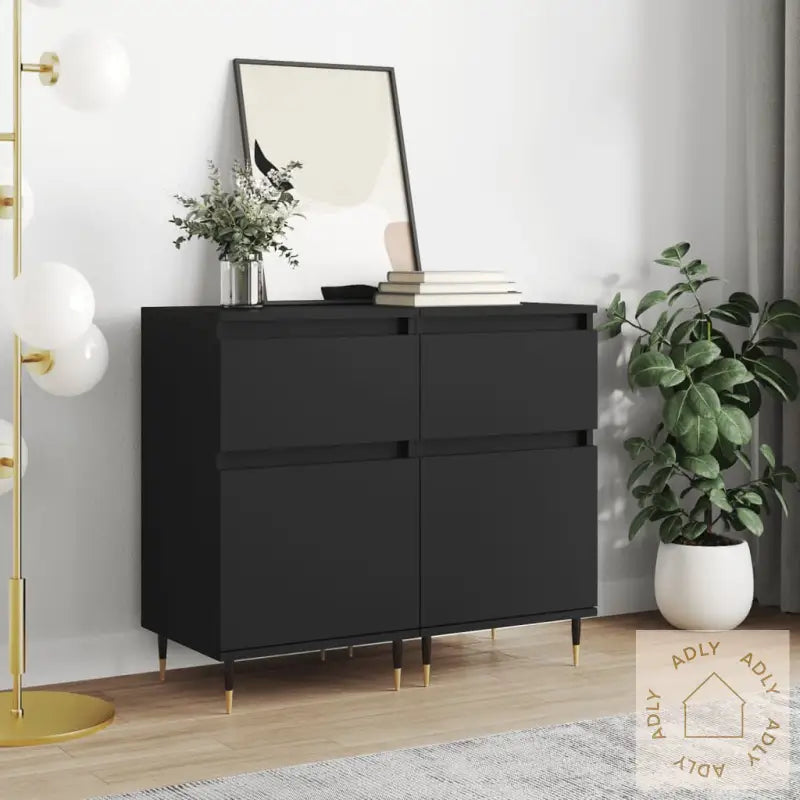 Skjenk 2 Stk Svart 40X35X70 Cm Konstruert Tre