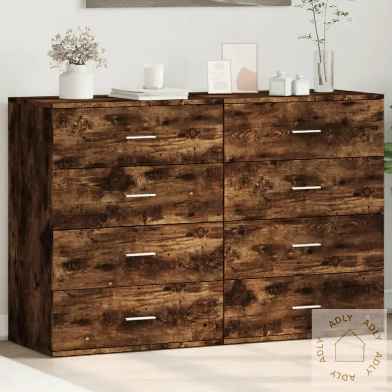 Skjenker 2 Stk Røkt Eik 60X39X80 Cm Konstruert Tre