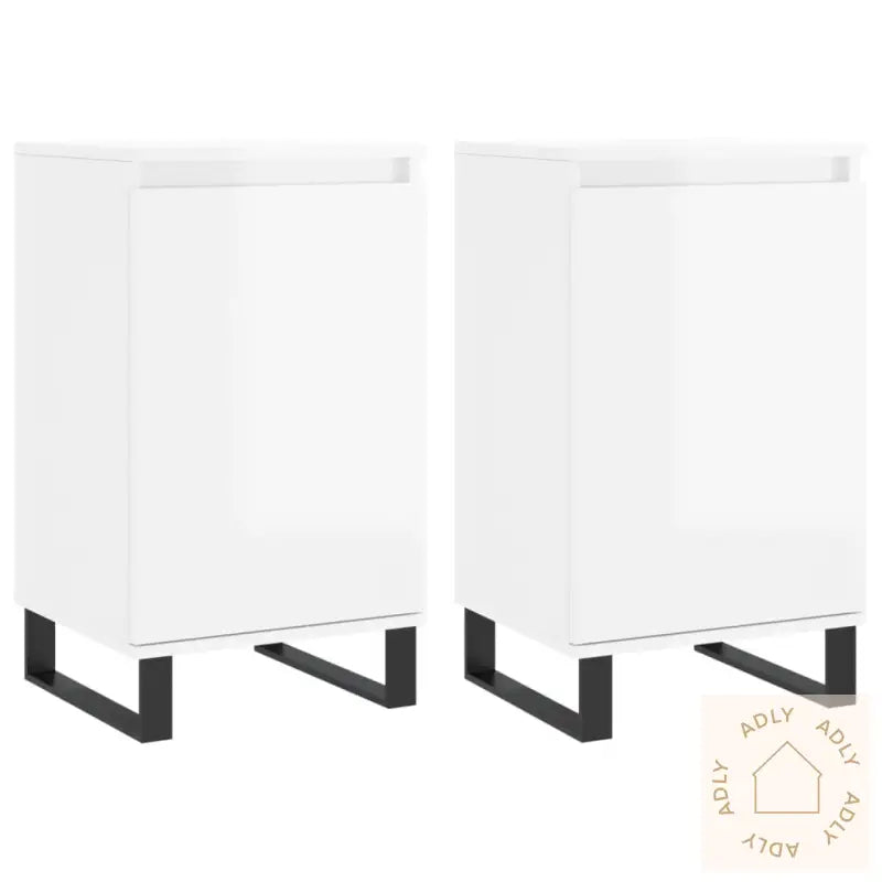 Skjenker 2 Stk Høyglans Hvit 40X35X70 Cm Konstruert Tre