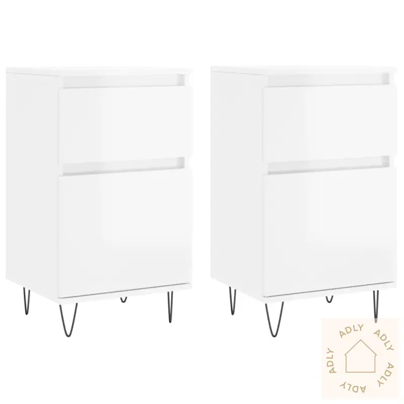 Skjenker 2 Stk Høyglans Hvit 40X35X70 Cm Konstruert Tre