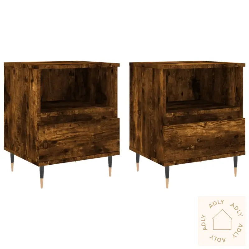 Nattbord 2 Stk Røkt Eik 40X35X50 Cm Konstruert Tre