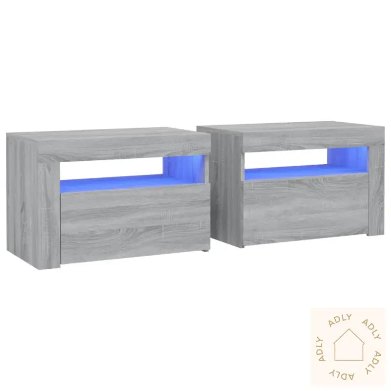 Nattbord 2 Stk Med Led-Lys Grå Sonoma 60X35X40 Cm
