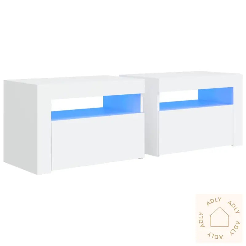 Nattbord Med Led 2 Stk Hvit 60X35X40 Cm