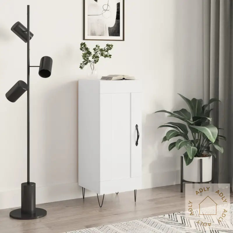 Skjenk Høyglans Hvit 34,5X34X90 Cm Konstruert Tre