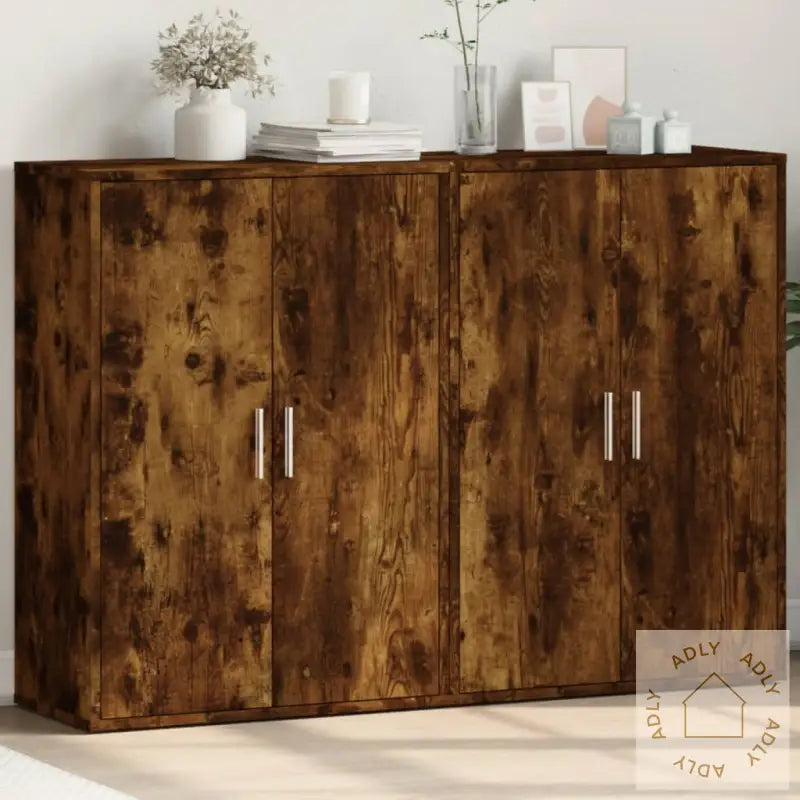 Skjenker 2 Stk Røkt Eik 60X31X84 Cm Konstruert Tre