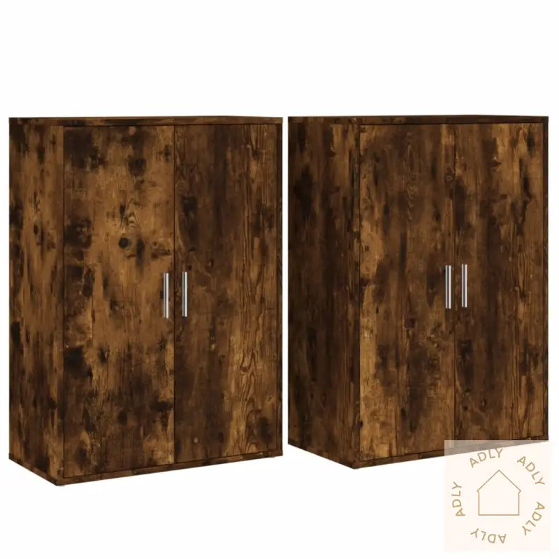 Skjenker 2 Stk Røkt Eik 60X31X84 Cm Konstruert Tre