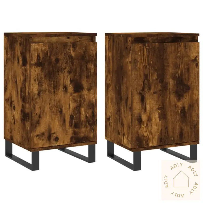 Skjenker 2 Stk Røkt Eik 40X35X70 Cm Konstruert Tre