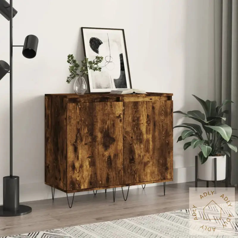 Skjenker 2 Stk Røkt Eik 40X35X70 Cm Konstruert Tre