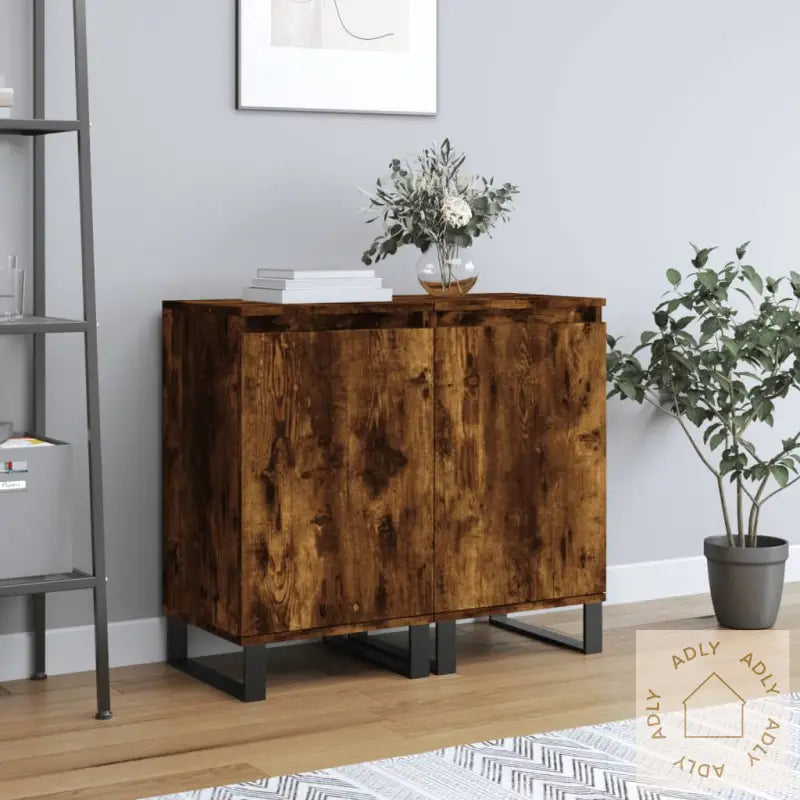 Skjenker 2 Stk Røkt Eik 40X35X70 Cm Konstruert Tre
