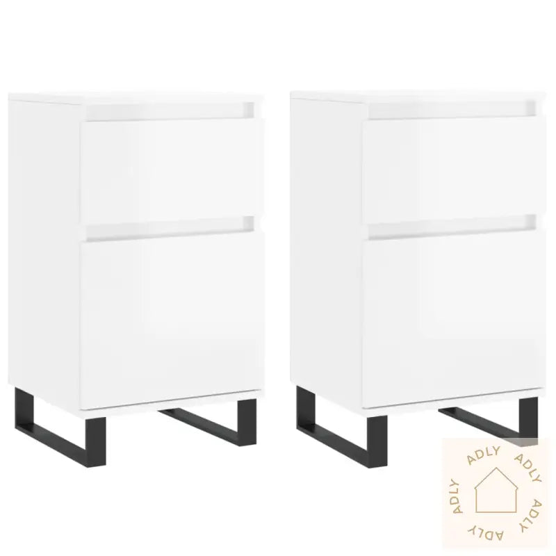 Skjenker 2 Stk Høyglans Hvit 40X35X70 Cm Konstruert Tre