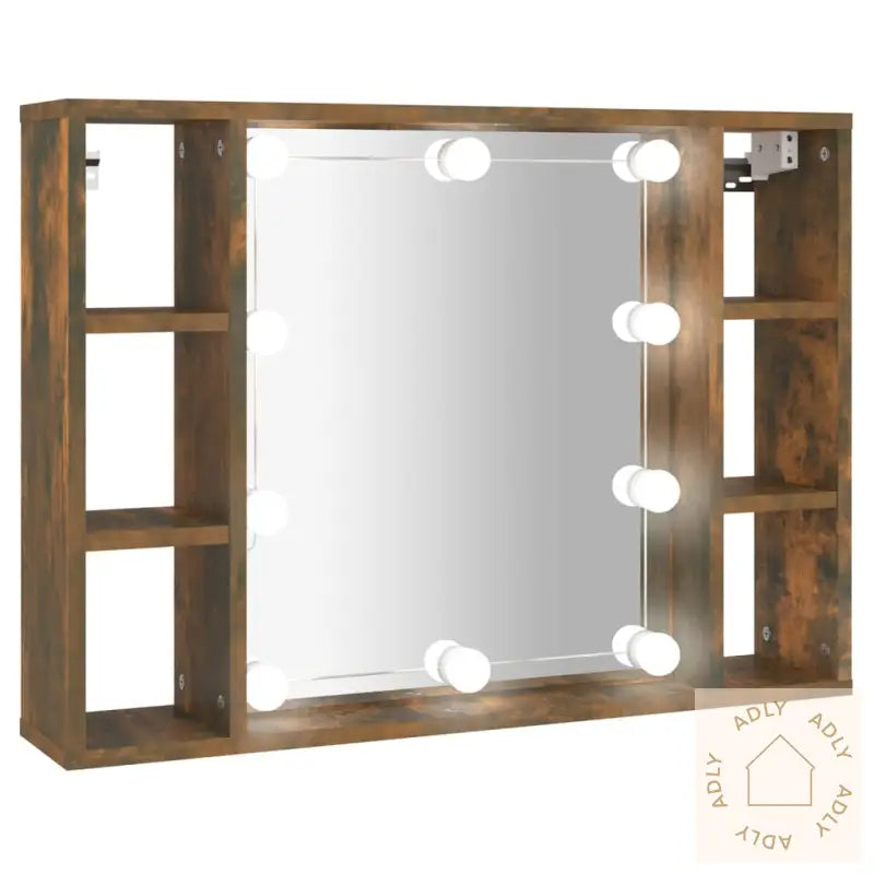Speilskap Med Led Røkt Eik 76X15X55 Cm