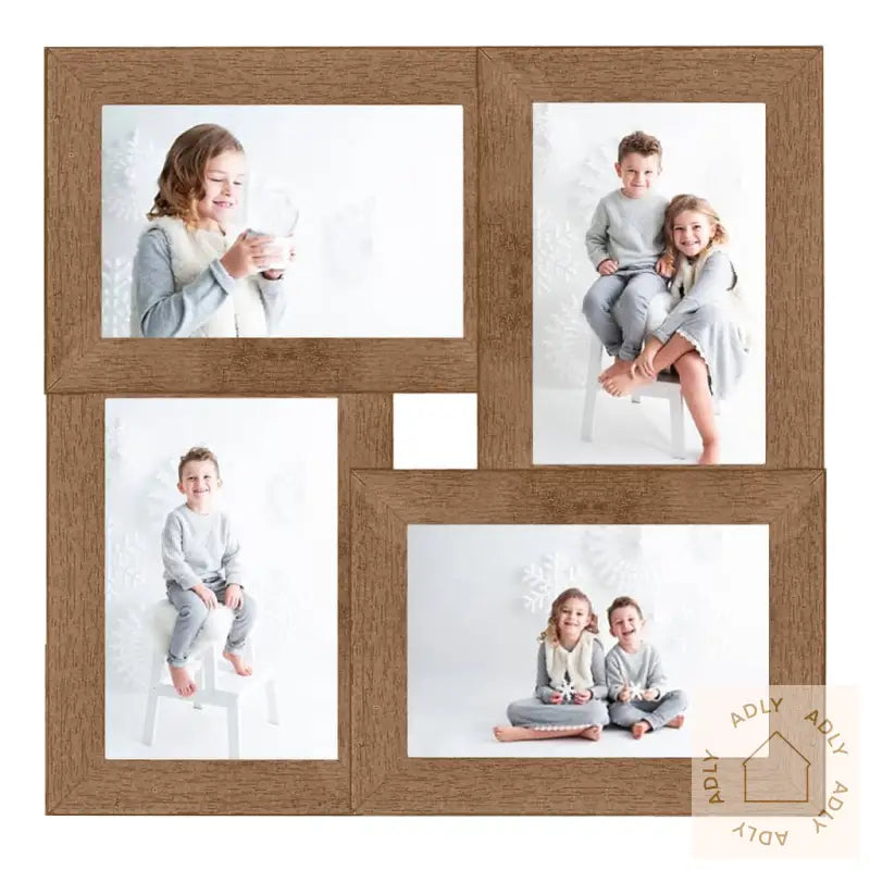 Fotorammekollasj For 4X(13X18 Cm) Bilde Lysebrun Mdf