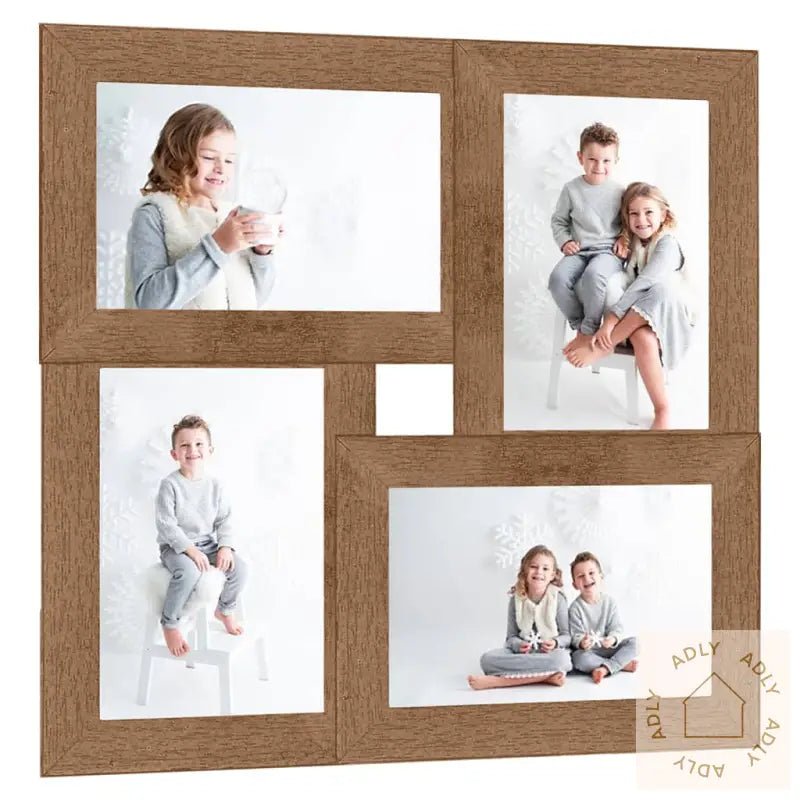 Fotorammekollasj For 4X(13X18 Cm) Bilde Lysebrun Mdf