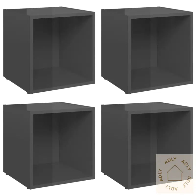 Tv-Benker 4 Stk Høyglans Grå 37X35X37 Cm Konstruert Tre