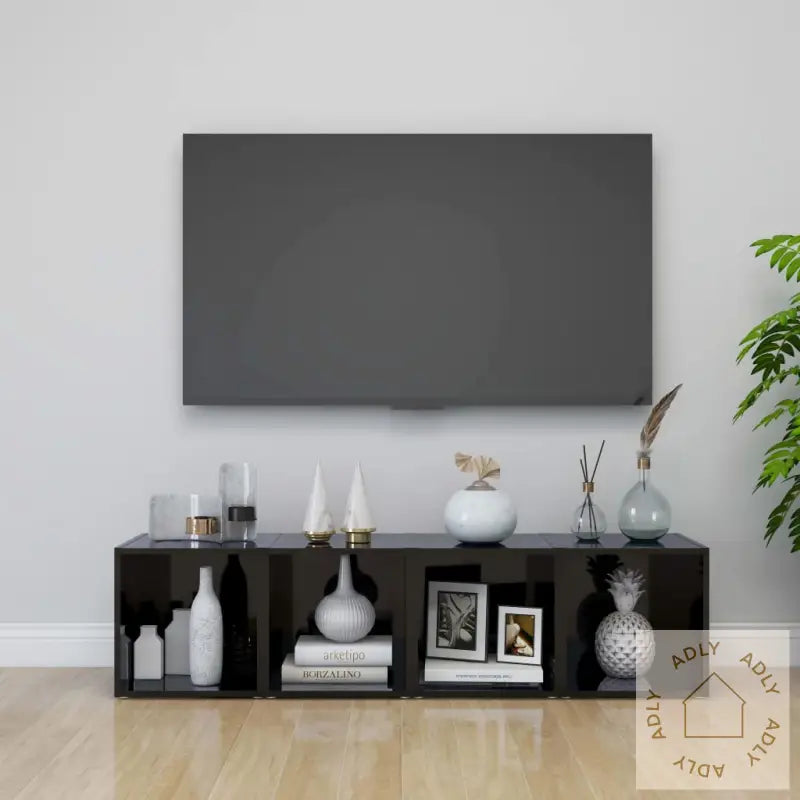 Tv-Benker 4 Stk Høyglans Svart 37X35X37 Cm Konstruert Tre
