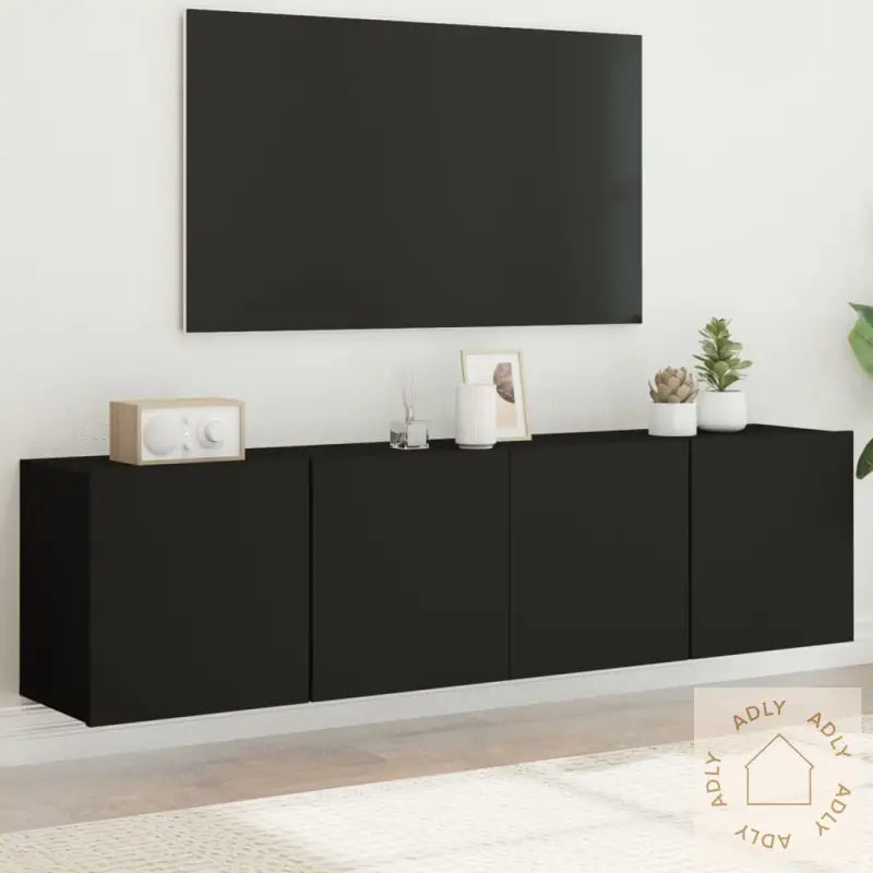 Veggmonterte Tv-Benker 2 Stk Svart 80X30X41 Cm