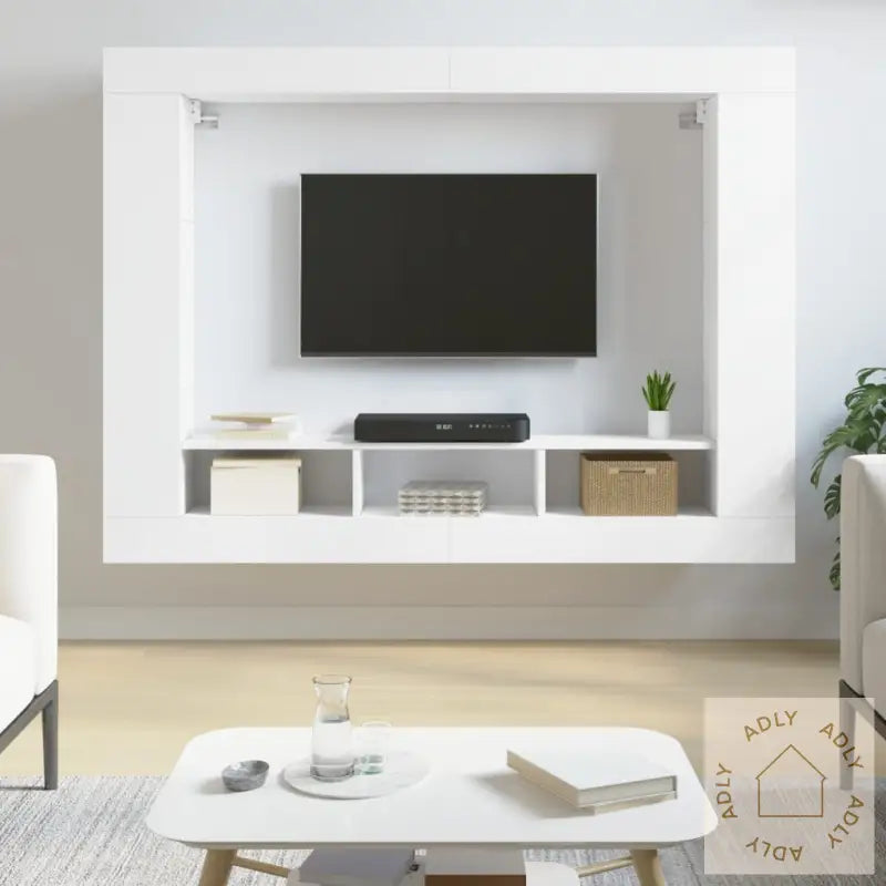 Tv-Benk Hvit 152X22X113 Cm Konstruert Tre