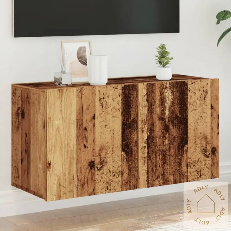 Vegghengt Tv-Benk Gammelt Tre 80X30X41 Cm