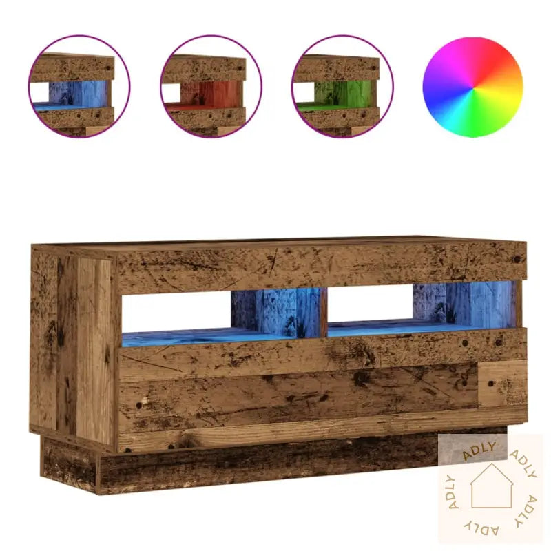 Tv-Benk Med Led-Lys Gammelt Tre 80X35X40 Cm Konstruert Tre