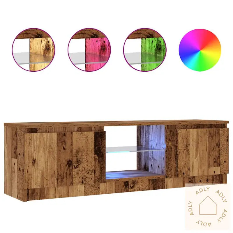 Tv-Benk Med Led-Lys Gammelt Tre 120X30X36 Cm Konstruert Tre